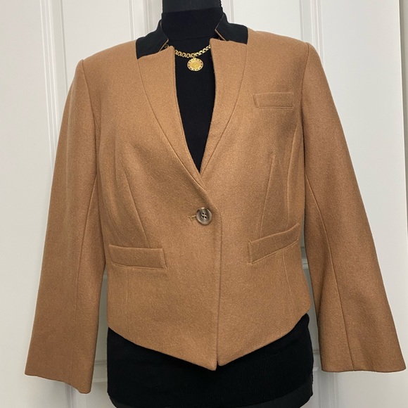 Trouve Womens S Camel Single Button‎ Wool Blend Crop Lined Blazer - Picture 6 of 8
